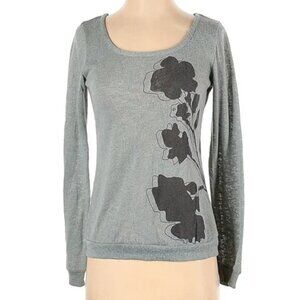 REI Long Sleeve Floral Flower Print Scoop Neck Open Back Cut Out Top Shirt Tee